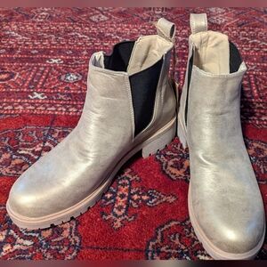 Seven7 Gold Chelsea Ankle Boots with Elastic Panels and Low Heel